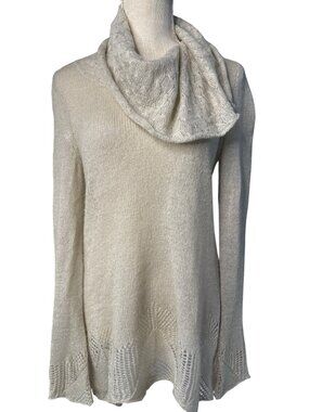 Nurture Cream Knit Cowl Neck Sweater With Lace Hem Lightweight Pullover Size M